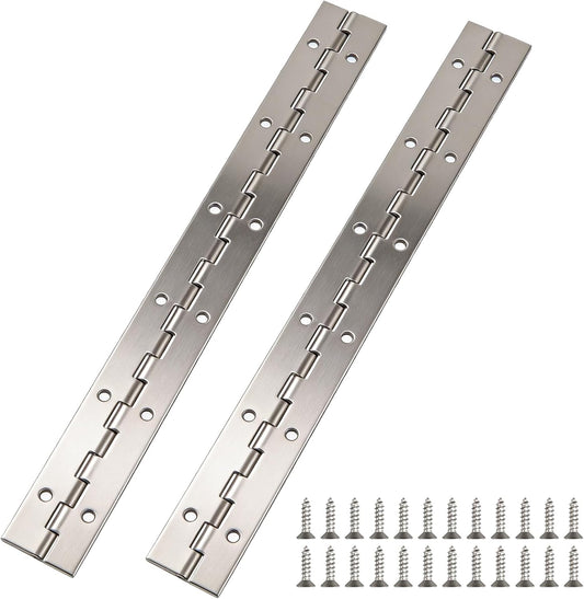 2Pcs Piano Hinge, 12 Inch Stainless Steel Hinges with Holes and Stainless Steel Screws, Piano Heavy Duty Hinges, Suitable for Cabinets, DIY Storage Boxes, and Marine Scenarios