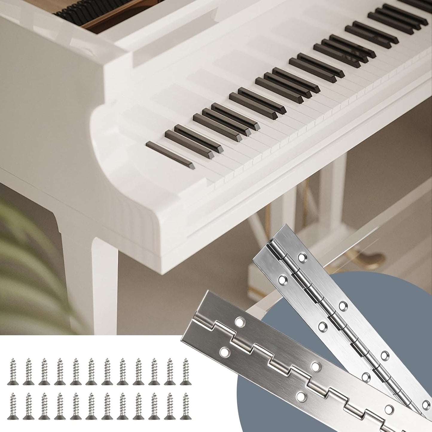 2Pcs Piano Hinge, 12 Inch Stainless Steel Hinges with Holes and Stainless Steel Screws, Piano Heavy Duty Hinges, Suitable for Cabinets, DIY Storage Boxes, and Marine Scenarios