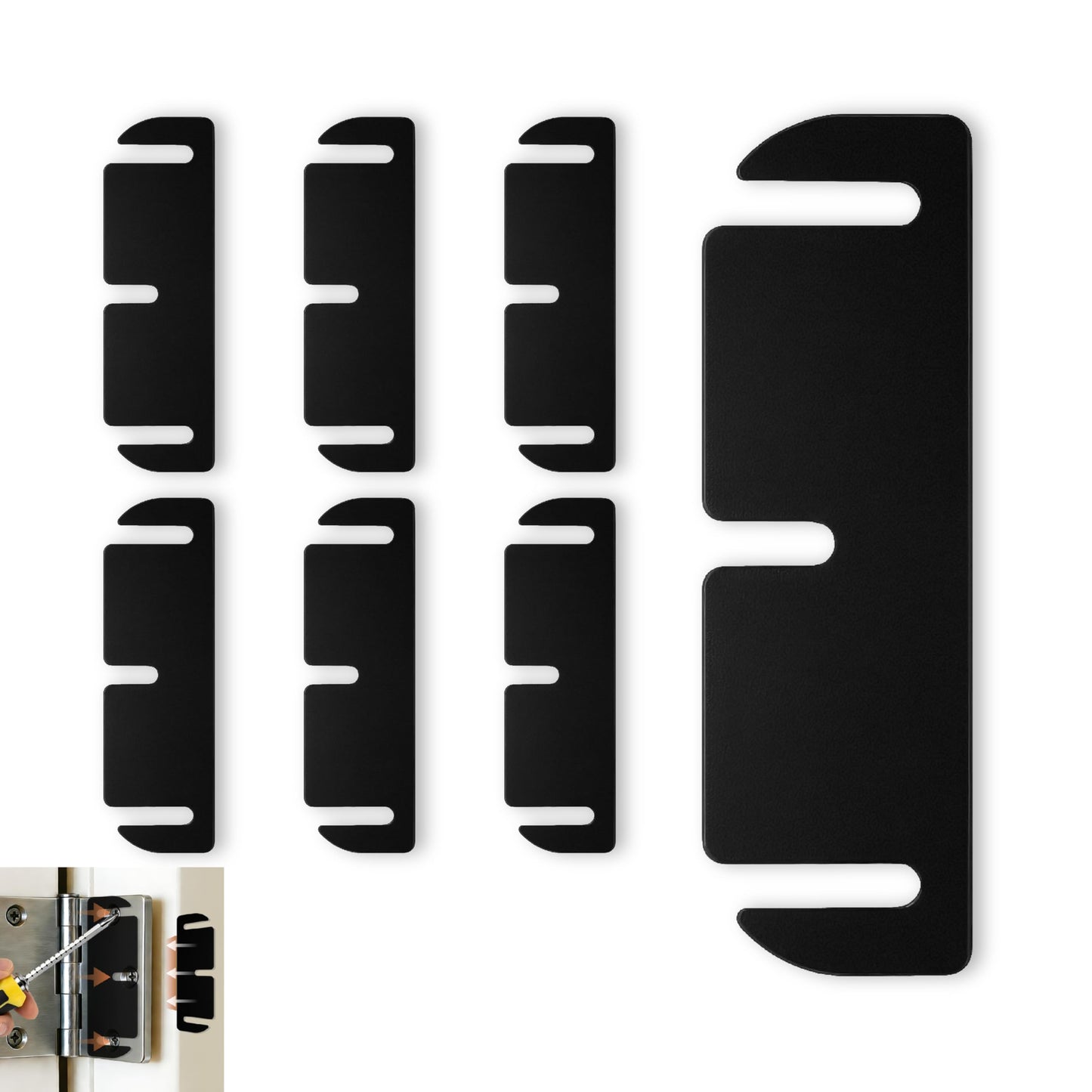 12pcs Door Hinge Shims 3.5 inch,Black Hinge Spacers,Thickness Adjustable Spacer for Doors, Adjusting The Spacing to Align,Can Be Trimmed (12, L3.5in/T0.03in)