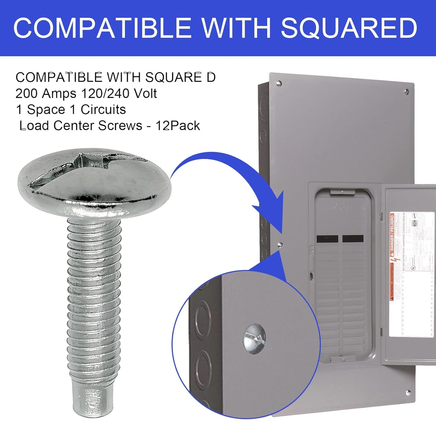 12Pcs Load Center Cover Screws Electrical Panel Screws Replacement for Square D Panel, Compatible with Square D S106 and Siemens ECTS2, QO & Homeline Panels, Murray Load Centers,Zinc Panel Screw
