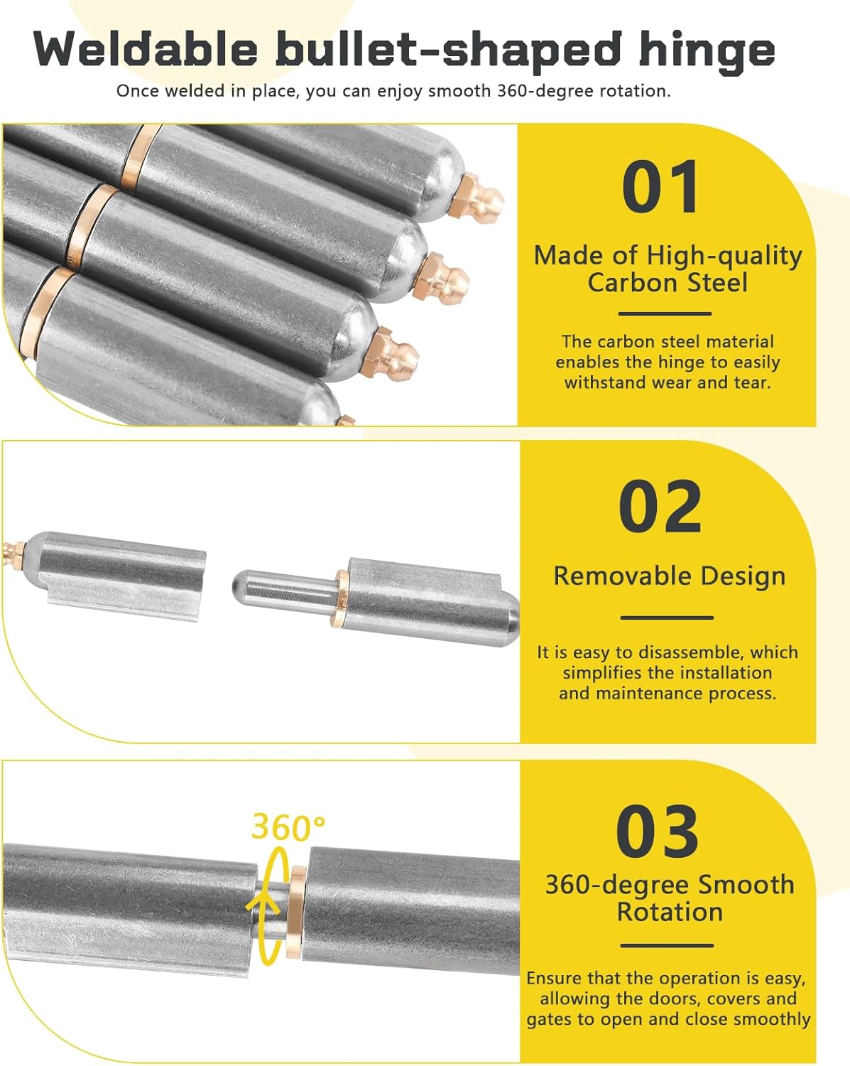 6 PCS BBQ Smoker Bullet Weld on Bullet Hinges Carbon Steel Heavy Duty Weldable Barrel Hinge for Swing Door, Trailer Ramp, Metal Gate, BBQ Smoker