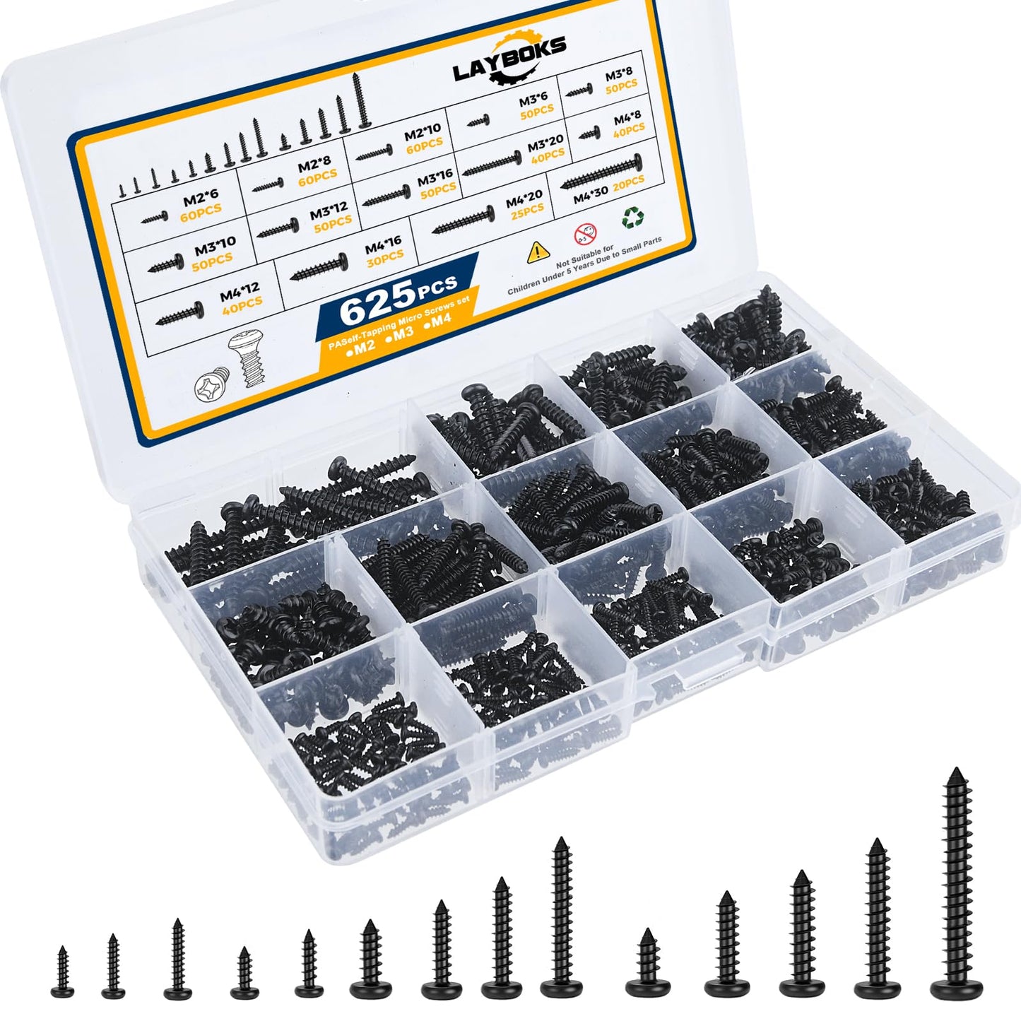 1200 Pcs Small Self Tapping Screws for Plastic and Metal, M2,M2.5,M3 Phillips Flat Head Small Screws,Golden Carbon Steel Tiny Screws Assortment Kit for Woodworking,DIY