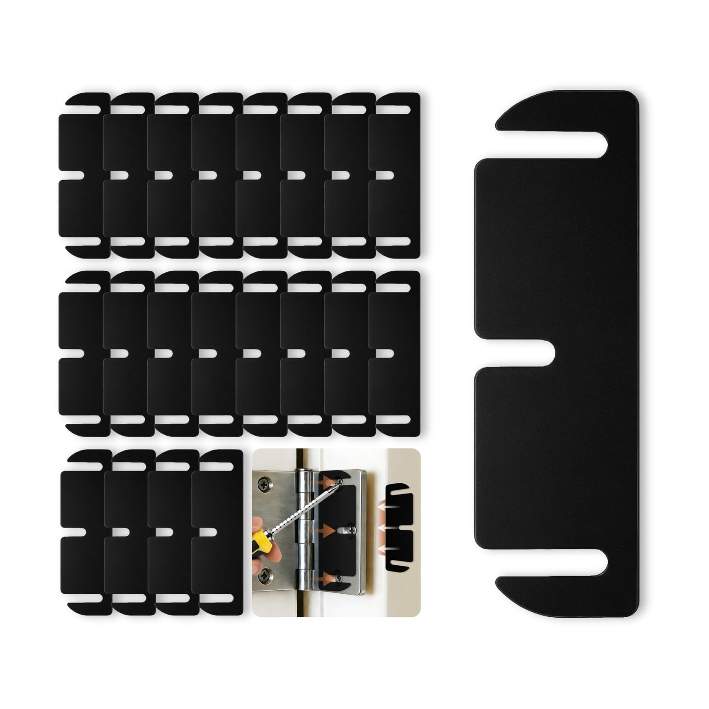 12pcs Door Hinge Shims 3.5 inch,Black Hinge Spacers,Thickness Adjustable Spacer for Doors, Adjusting The Spacing to Align,Can Be Trimmed (12, L3.5in/T0.03in)