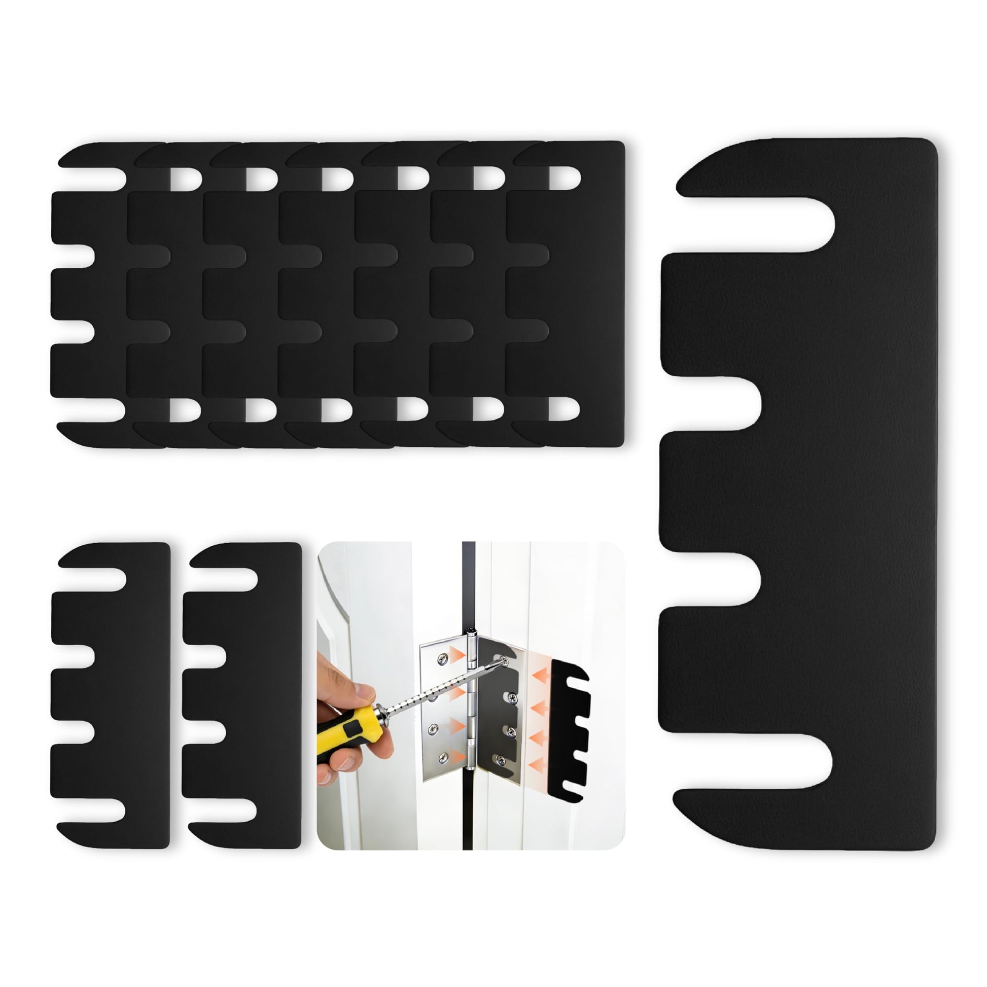 12pcs Door Hinge Shims 3.5 inch,Black Hinge Spacers,Thickness Adjustable Spacer for Doors, Adjusting The Spacing to Align,Can Be Trimmed (12, L3.5in/T0.03in)