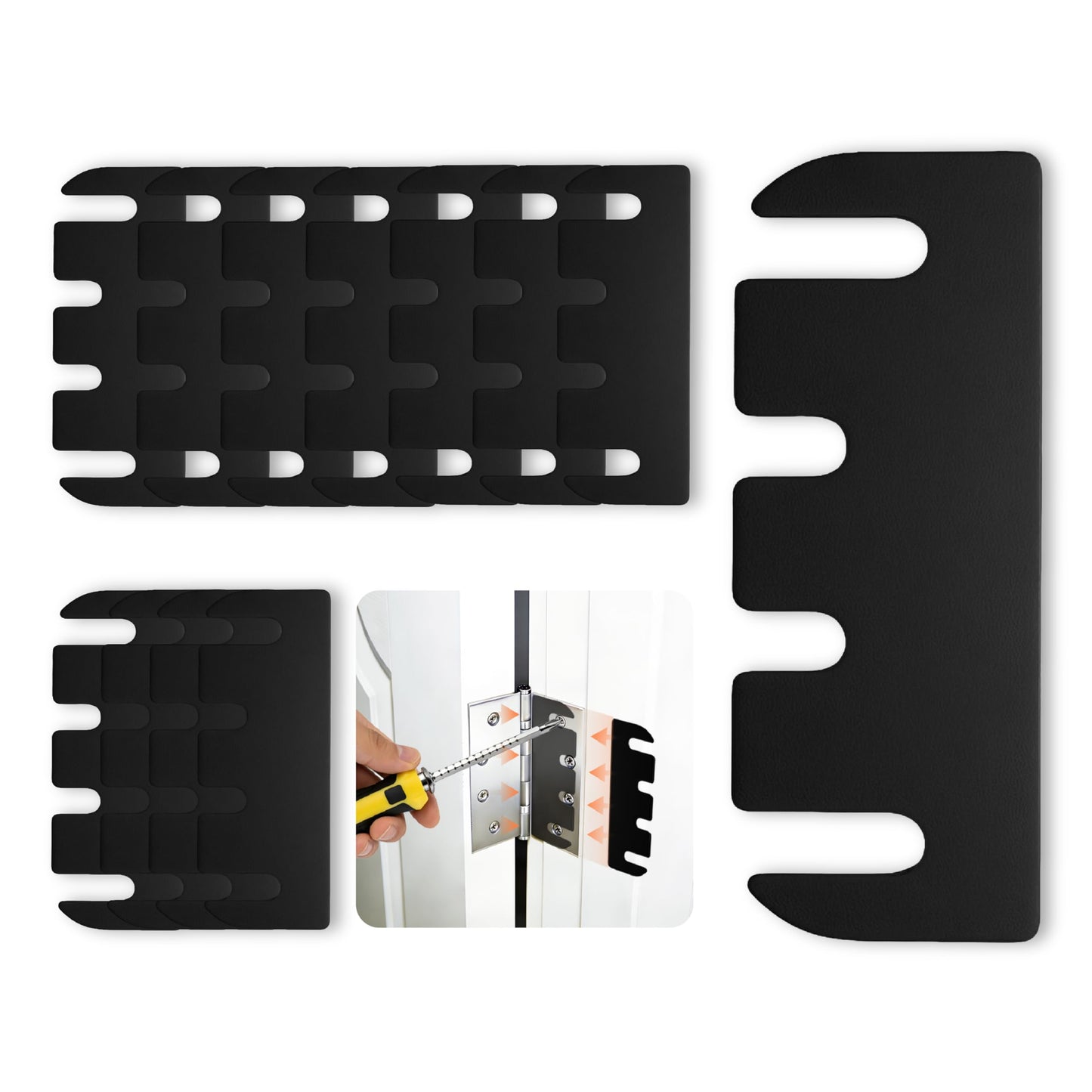 12pcs Door Hinge Shims 3.5 inch,Black Hinge Spacers,Thickness Adjustable Spacer for Doors, Adjusting The Spacing to Align,Can Be Trimmed (12, L3.5in/T0.03in)