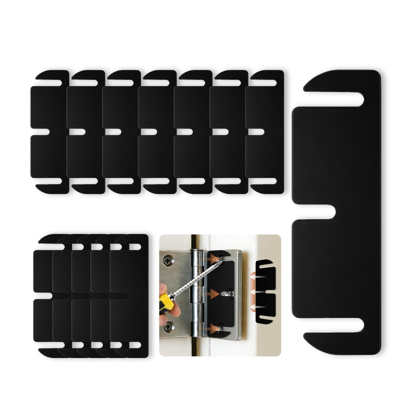 12pcs Door Hinge Shims 3.5 inch,Black Hinge Spacers,Thickness Adjustable Spacer for Doors, Adjusting The Spacing to Align,Can Be Trimmed (12, L3.5in/T0.03in)