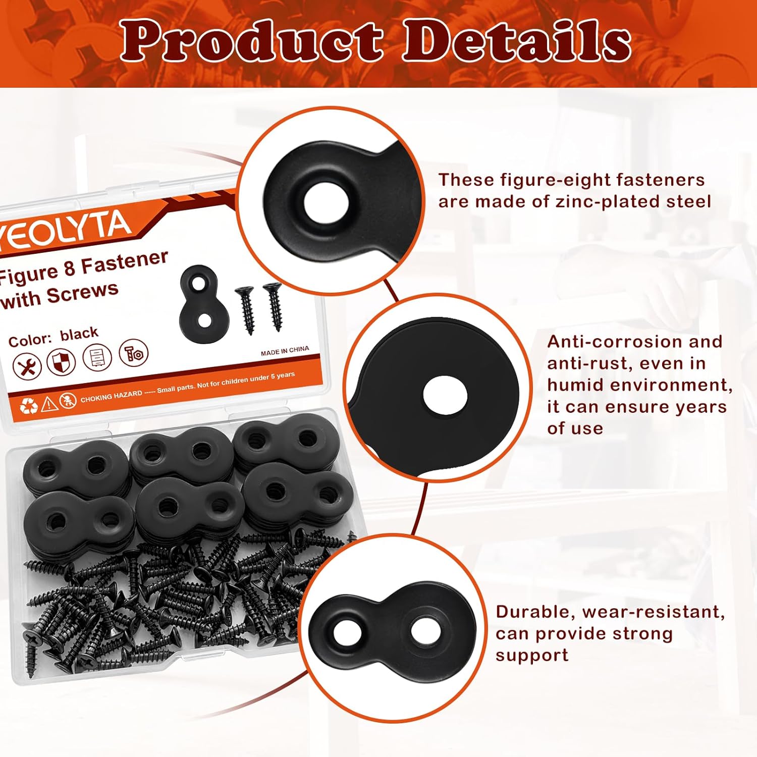 30 Pcs Figure 8 Fastener with Screws, Table Top Fasteners,Heavy Duty 12 Gauge Steel Desk Top Connectors, Solid Steel Fastener Clips for Tabletop Desk and Furniture Installation (Black)