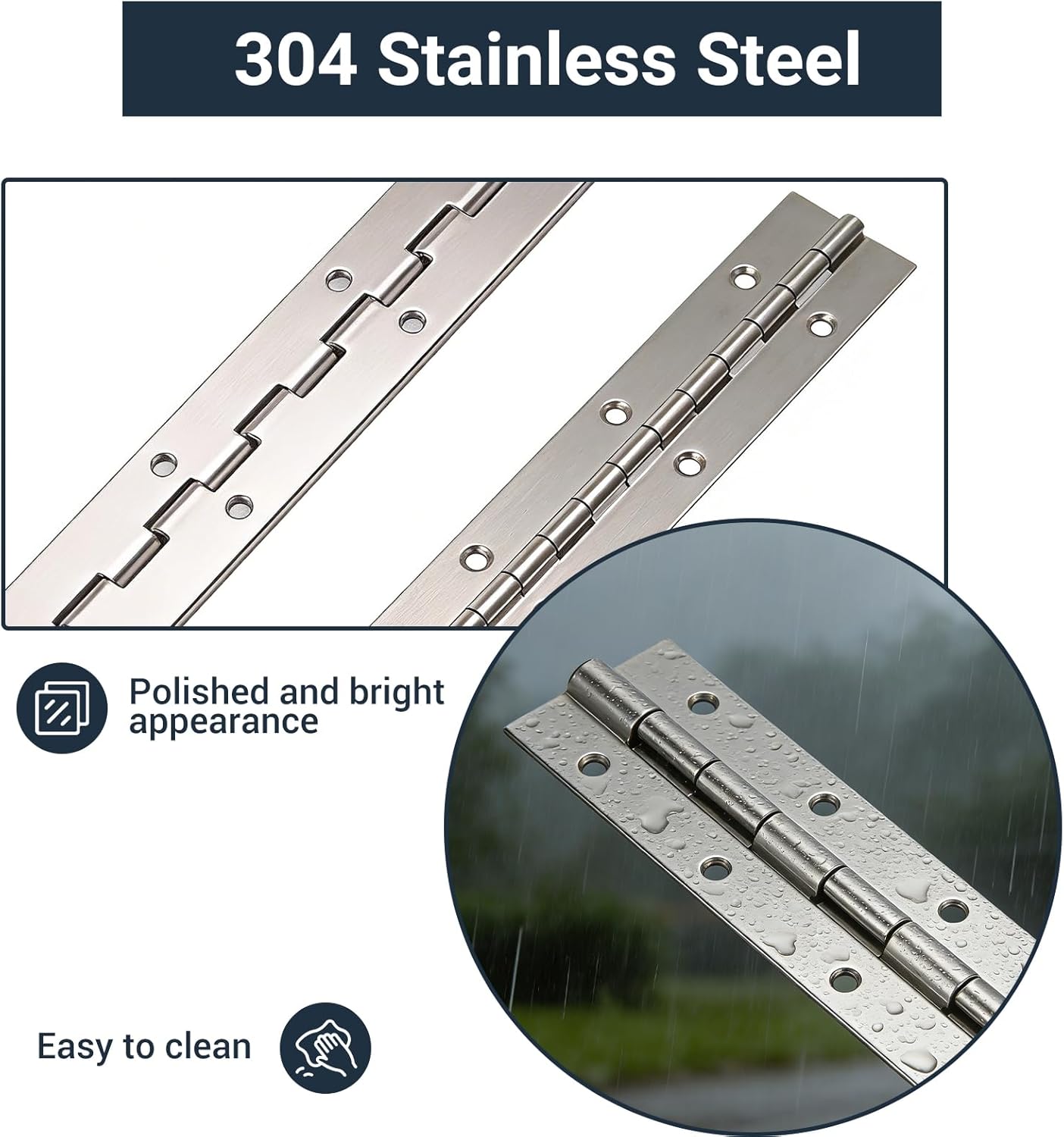2Pcs Piano Hinge, 12 Inch Stainless Steel Hinges with Holes and Stainless Steel Screws, Piano Heavy Duty Hinges, Suitable for Cabinets, DIY Storage Boxes, and Marine Scenarios