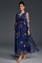 Curveins Plus Size V-Neck Floral Mesh Maxi Dress