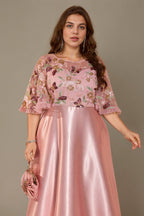 Curveins Plus Size Round Neck Batwing Sleeve Ruffle Patchwork Elegant Maxi Dress