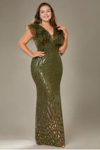Curveins Elegant Curve Hugging V Neck Sleeveless Sequin Evening Gown