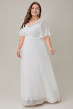 Curveins Plus Size Flowy Chiffon V-Neck  Formal Maxi Dress