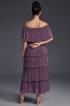 Curveins Plus Size Off-Shoulder Pleated Tiered Maxi Dress