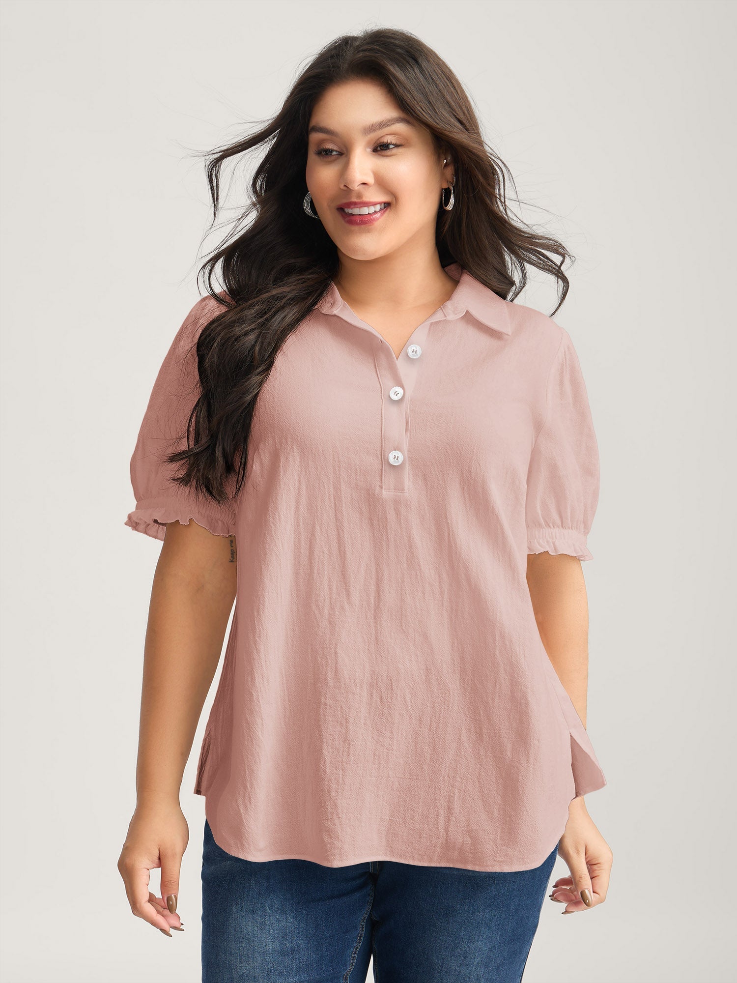 Pure Cotton Ruffled Puffy Sleeve Blouse