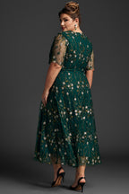 Curveins Plus Size V-Neck Ruffle Sleeve Embroidered Maxi Dress