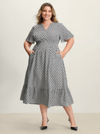Geometric Print Waist-Cinched Tiered Midi Dress
