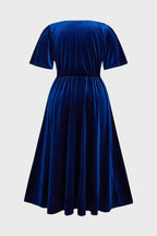Curveins Plus Size Velvet V-Neck Ruched Hem Maxi Dress