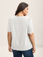 Textured Gathered Sleeve Split Neck Blouse