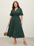 Geometric Print Waist-Cinched Tiered Midi Dress