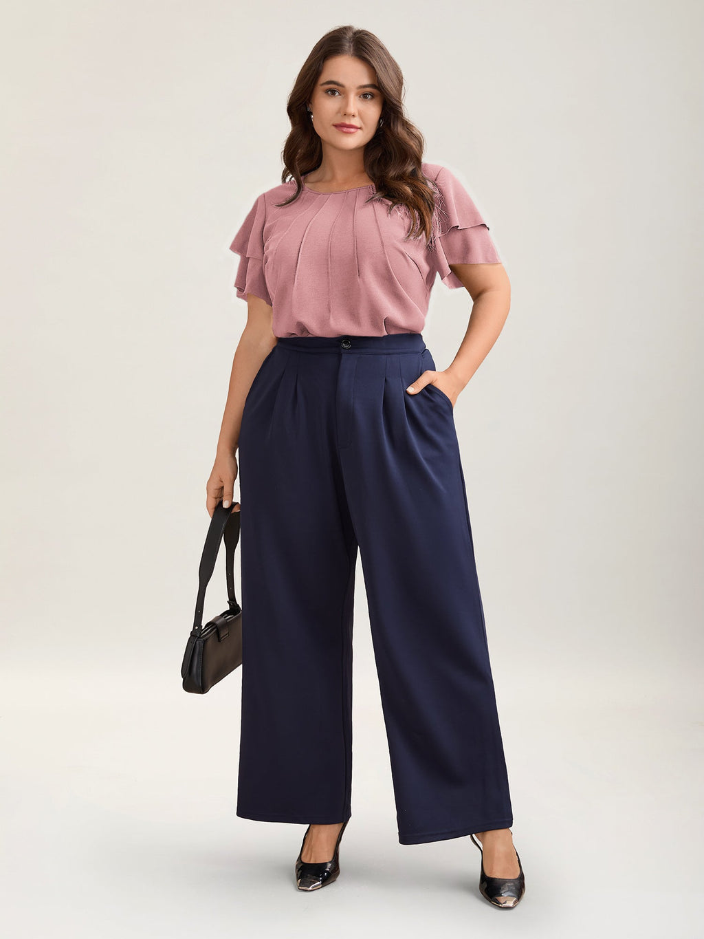 Toothpick Pleat Layered Flutter Sleeve Blouse