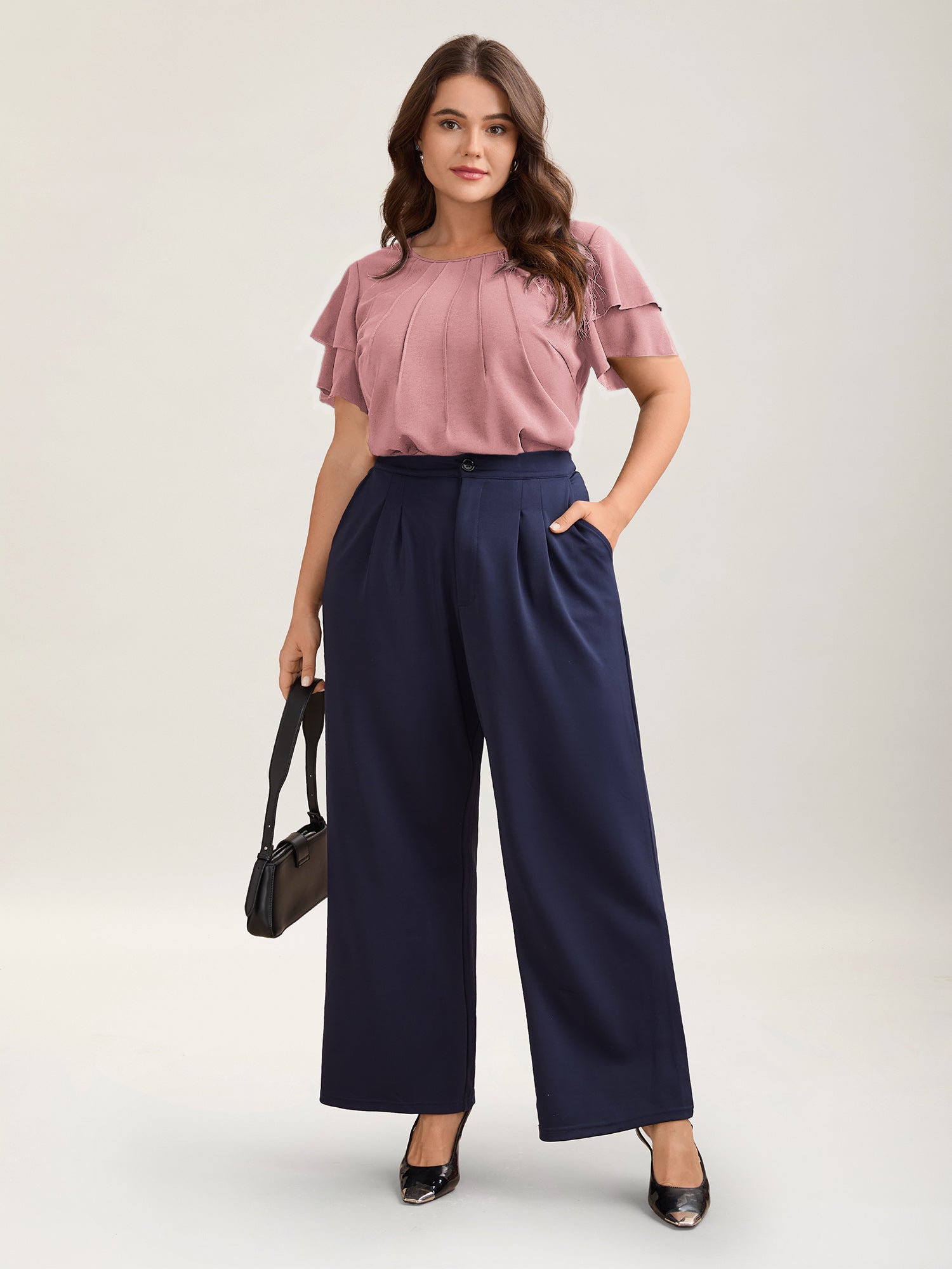 Toothpick Pleat Layered Flutter Sleeve Blouse