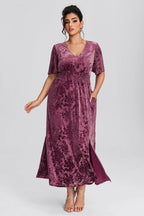 Curveins Plus Size Mauve Velvet Floral Maxi Dress