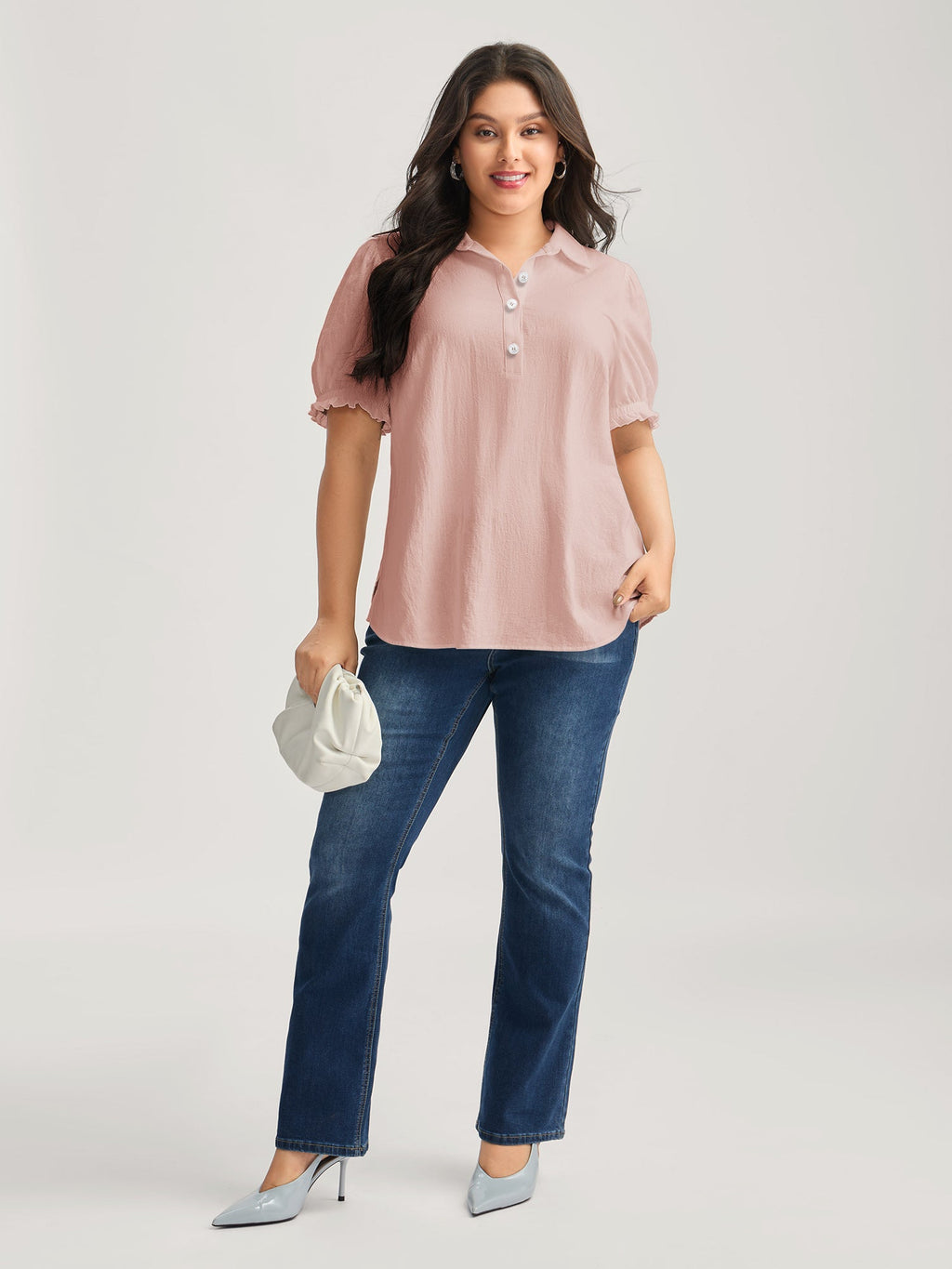 Pure Cotton Ruffled Puffy Sleeve Blouse