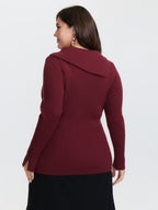 Collar Button Fitted Slit Fitted Pullover
