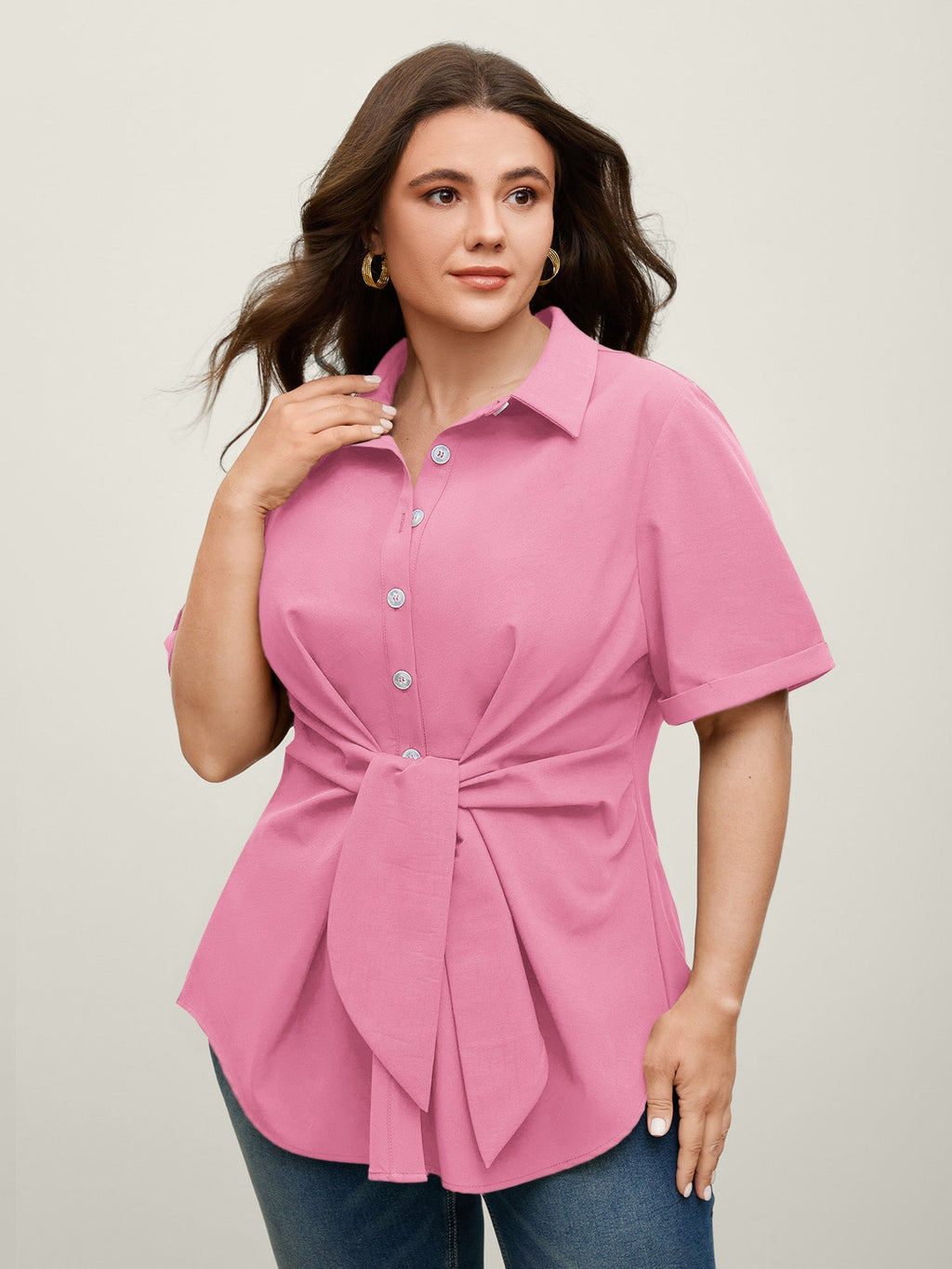 Knotted Front Asymmetrical Hem Blouse