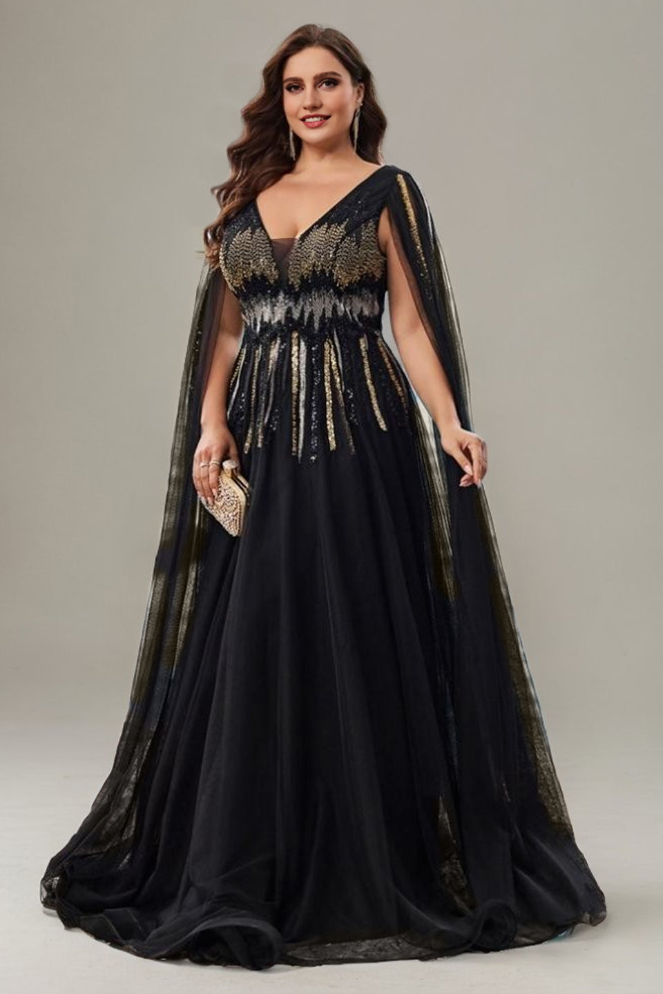 Curveins Plus Size V-Neck Waist-Defining Sequin Maxi Dress