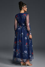 Curveins Plus Size V-Neck Floral Mesh Maxi Dress