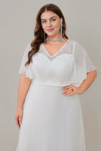 Curveins Plus Size Flowy Chiffon V-Neck  Formal Maxi Dress