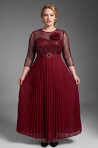 Curveins Plus Size Chic Round Neck Ruched Detail Long Sleeve Maxi Dress
