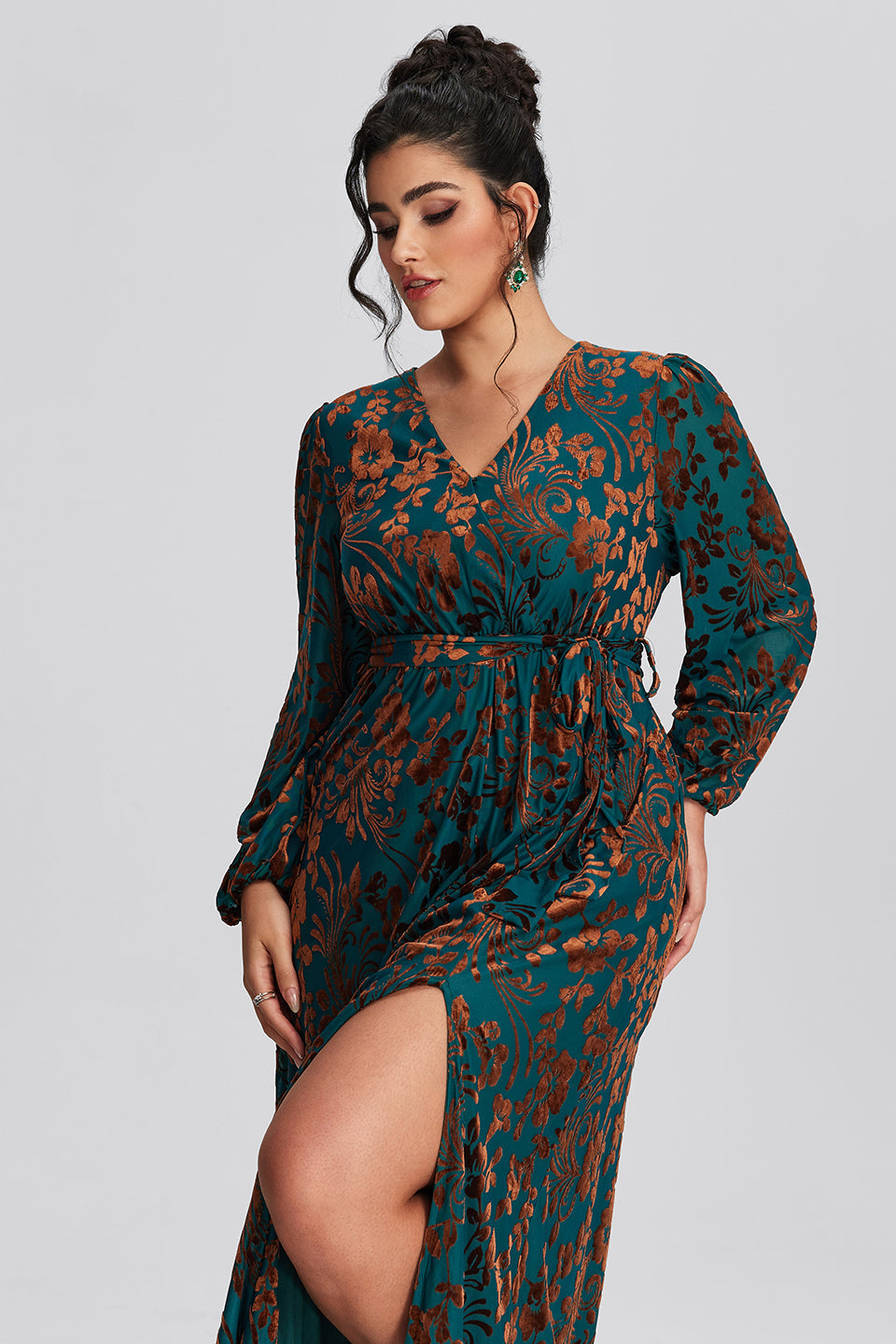 Curveins Plus Size Velvet Wrap Maxi Dress-Vintage Cocktail Style