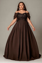 Curveins Plus Size Off-Shoulder Short Sleeve A-Line Maxi Dress