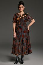Curveins Plus Size Velvet V-Neck Ruched  Dress