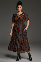 Curveins Plus Size Velvet V-Neck Ruched  Dress