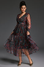 Curveins Plus Size V-Neck Floral Asymmetrical Hem Midi Dress