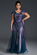 Curveins Plus Size Sequin V-Neck Bodycon Maxi Dress