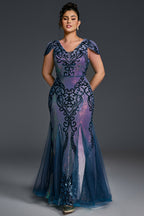 Curveins Plus Size Sequin V-Neck Bodycon Maxi Dress