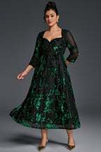 Curveins Plus Size V-Neck Three Quarter Sleeve Patterned Velvet Maxi Dress