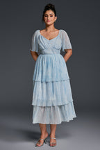 Curveins Plus Size V-Neck Ruffle Hem Tiered Maxi Dress