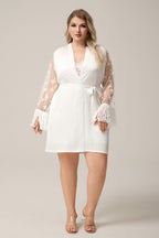 Curveins Plus Size Satin Lace Trim Sexy Short Robe Comfortable Sleepwear
