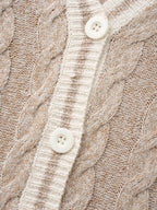Contrast Trim Cable Knit Pocket Cardigan