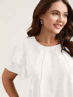 Toothpick Pleat Layered Flutter Sleeve Blouse