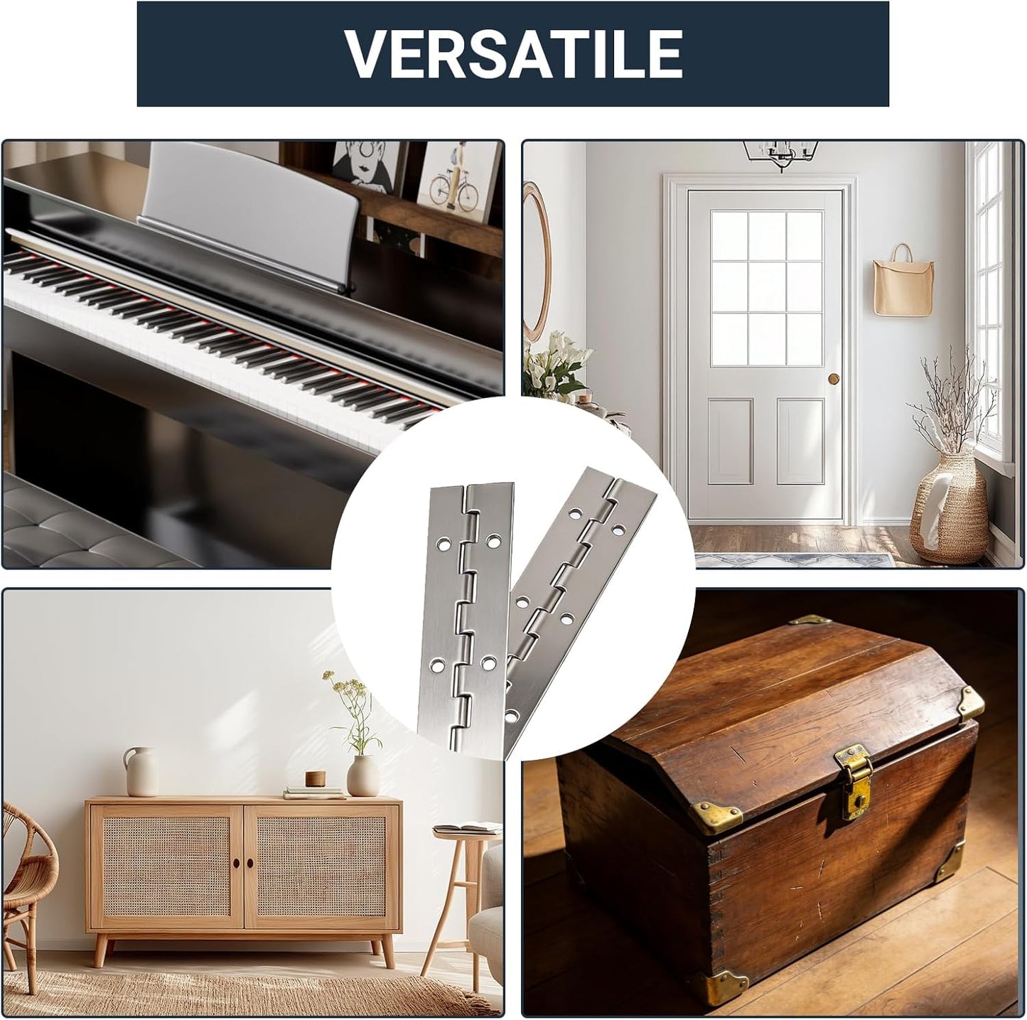 2Pcs Piano Hinge, 12 Inch Stainless Steel Hinges with Holes and Stainless Steel Screws, Piano Heavy Duty Hinges, Suitable for Cabinets, DIY Storage Boxes, and Marine Scenarios