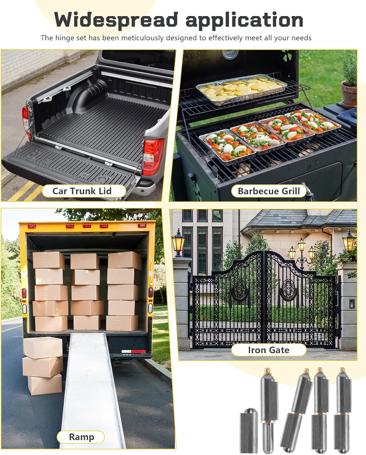 6 PCS BBQ Smoker Bullet Weld on Bullet Hinges Carbon Steel Heavy Duty Weldable Barrel Hinge for Swing Door, Trailer Ramp, Metal Gate, BBQ Smoker