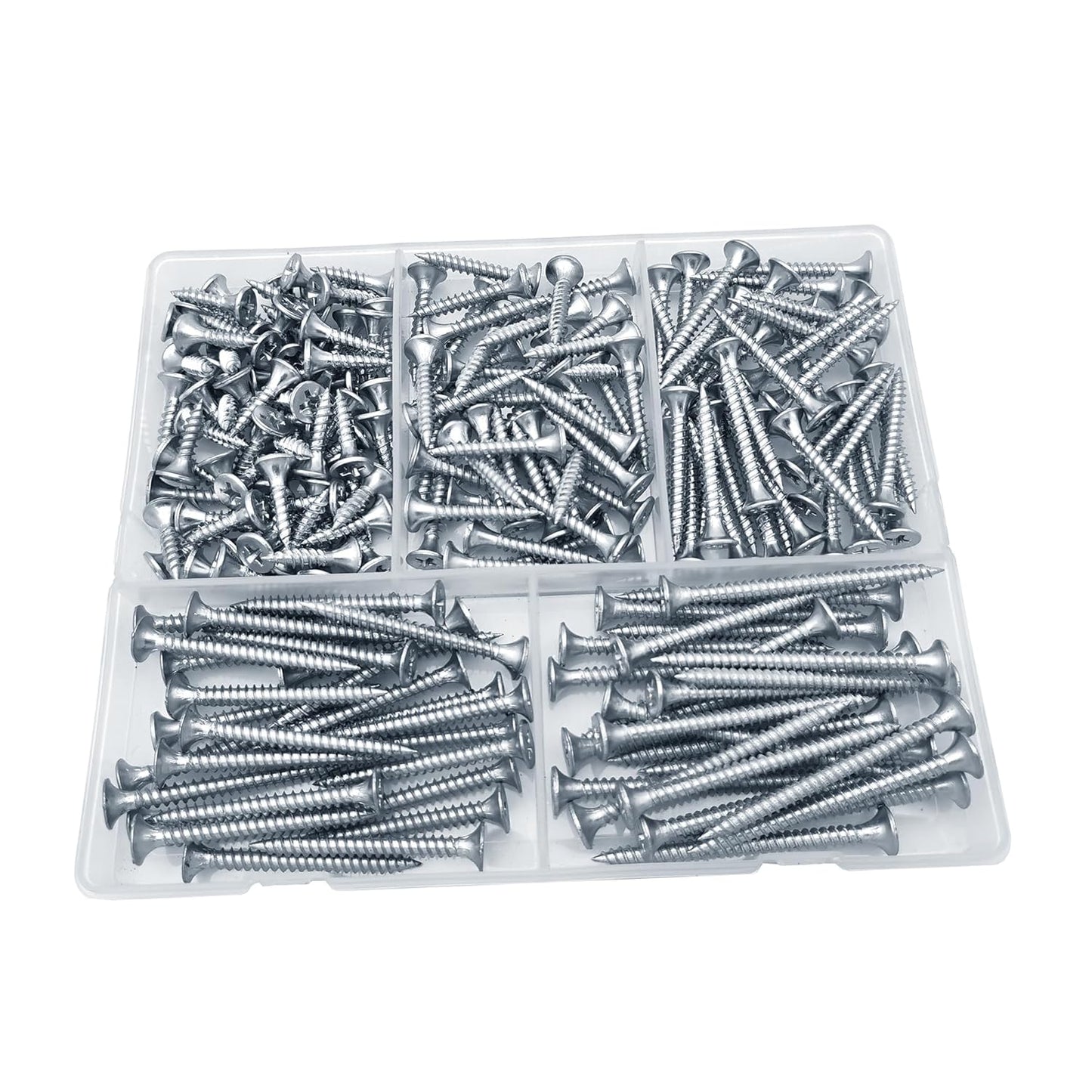 5 Sizes 202pcs Galvanized Wood Screws Assortment Kit,Wood Screws for Drywall,Phillips Drive Self Tapping Dry Wall Screws