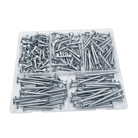 5 Sizes 202pcs Galvanized Wood Screws Assortment Kit,Wood Screws for Drywall,Phillips Drive Self Tapping Dry Wall Screws