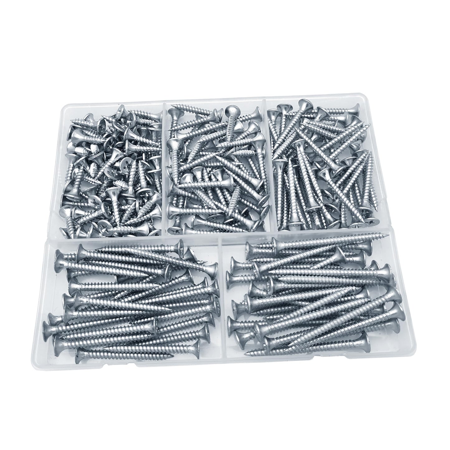 5 Sizes 202pcs Galvanized Wood Screws Assortment Kit,Wood Screws for Drywall,Phillips Drive Self Tapping Dry Wall Screws